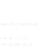 Benjamin Wende
Dipl.- Ing. Landeskultur & Umweltschutz

Friedrich-Barnewitz-Str.3 
18119 Rostock

0381 - 519 6236 
0151 - 506 40 538
info[at]benwen.de